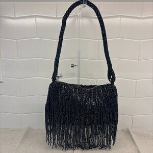 Viral Beaded Fringe Shoulder Bag - Navy Blue - Made in India
